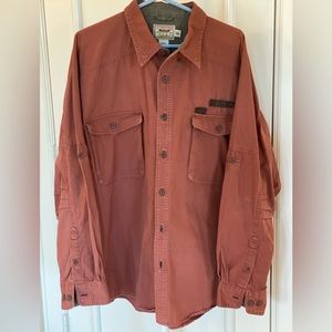 Cabela’s Men’s Shirt. Heavy Cotton, Leather Tabbed and Gussetted Front Pockets.
